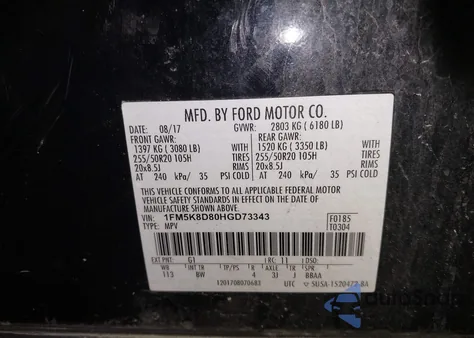 2017 Ford Explorer Xlt из США, поврежденный, VIN 1FM5K8D80HGD73343